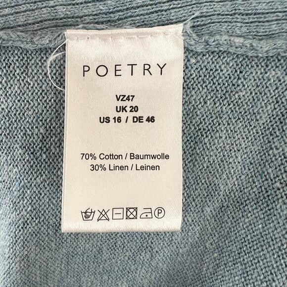 POETRY Blue Linen Cardigan Sweater Cotton Ribbed V-Neck Button Knit Size 16 - Picture 8 of 9